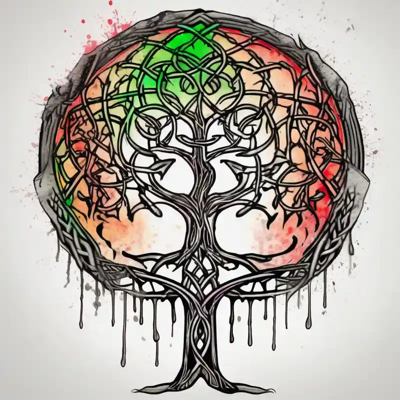 Irish shoulder tattoo, that is non-religious and has a Celtic tree floral sleeve tattoo – 水彩, カラフル